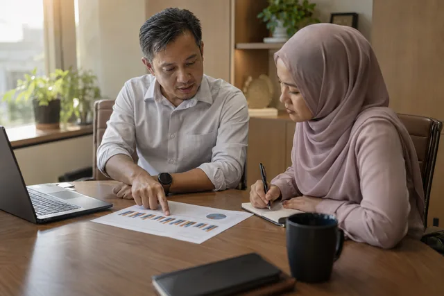 Pengurus dan rakan menyemak sasaran serta hasil sebenar dan mencatat tindakan.
